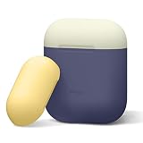 【elago】 AirPods 対応 ケース シリコン 製 カバー バイカラー ツートン デザイン 耐衝撃 傷防止 保護 アクセサリー [ Apple AirPods1 / AirPods2 Wireless Charging Case エアーポッズ 対応 ] DUO CASE ジーンインディゴ