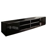 背面収納ローボード/テレビ台 【幅180cm：37型～65型対応】 前板鏡面 『ROBIN』 スリム 隠れキャスター付き ブラック(黒)