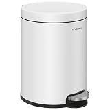 SONGMICS ゴミ箱 ふた付き 6L 足踏み式 おしゃれダストボックス ステンレス 静音 小さい 内バケット付き キッチン/リビング/浴室/トイレ/寝室/バスルーム用 ふくろが見えない ホワイトLTB016WZ01