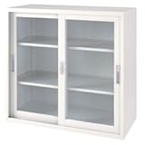 【アウトレット品】【新品】単体書庫　33式　ガラス引違い　幅880×奥行400×高さ880　ホワイト色　UO-F350