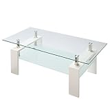 ガラスリビングテーブル ホワイト 木目脚 ディスプレイ棚 デザイン ローテーブル