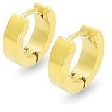 [Adelina Style] フープピアス 人気 太め 幅4mm 鏡面 1ペア つけっぱなし 18G メンズ レディース リング ピアス サージカルステンレス 金属アレルギー対応 男女兼用 (タイプ1 チタンゴールド)