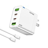 TOPWE 45W 充電器 type-c 急速充電器 4ポート usb-c PD対応 usb c コンセント acアダプター 【PSE認証済・小型・軽量】タイプc iPad iPhone Xperia Galaxy Google Pixel など対応 C-Cケーブル付き(折りたたみ式プラグ, ホワイト)