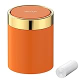 Mbillion 卓上ゴミ箱 小さい おしゃれ 蓋付きゴミ箱 サニタリーボックス 生ゴミ箱 ミニ丸形ごみ箱1.5L 360度回転式 ステンレス ダストボックス 寝室 オフィス 洗面所 インテリア オレンジ （ゴミ袋を贈る）