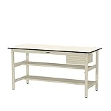 ワークテーブル300シリーズ H900固定式 中間棚・半面棚板・2段 浅型W394mm キャビネット付 天板：アイボリー 本体・キャビネット：アイボリー 900×750 SWPH-975TS1-II+S2-IV