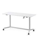 昇降式デスク シェアデスク ガス圧昇降 スタンディングデスク 昇降幅40cm 大型キャスター 幅150cm 奥行60cm ホワイト 座り過ぎ解消 立ち姿勢で仕事 作業 エルゴノミクス リフティングテーブル リフトアップデスク［100-ERD