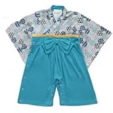 ベビー服 キッズ ファッション フォーマル 服 おしゃれ イベント Aenak 丸和柄 全開 男児はかま ロンパース 715006 ターコイズブルー サイズ80