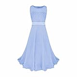 三番目の店　子供のプリンセスの王女のレースのロングドレス　ワンピース (130, スカイブルー)
