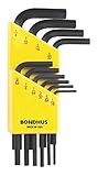 【国内正規品】Made in USA アメリカ製 BONDHUS(ボンダス) 六角L-レンチ ショートセット 黒染め加工 10本組 (1/16、5/64、3/32、7/64、1/8、9/64、5/32、3/16、7/32、1/4インチ) HLX10S No.12238