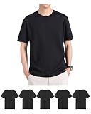 [SHOREKEEPER] インナーシャツ 冷感 tシャツ メンズ 半袖 3/5枚組 タグレス 吸湿速乾 通気 スポーツ ジム 通勤 普段着 サラサラ肌触り 肌着 抗菌防臭 オールシーズン (JP, アルファベット, L, ブラック(5枚組))