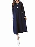 Spinas (スピナス) レディース マタニティ 産後にも使える ロング 丈 ワンピース 裏起毛 授乳 長袖 無地 前ボタン 腰紐 シンプル デザイン 春 秋 冬　全2色 (ライトグレー/ネイビー）