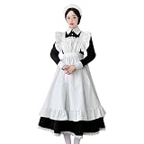 [TUISKU] メイド服 ロング 長袖 コスプレ 英国風 メイド 文化祭 ハロウィン ロリータ 正統派 衣装 エプロン ドレス カチューシャ (XL)
