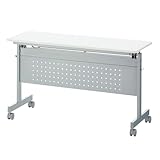 オフィスコム 法人様向け 会議用テーブル スタッキングテーブル 幕板付 幅1200×奥行450mm 中棚付 キャスター付 ホワイト×シルバー OC-MTS1245-M-WH