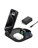 Belkin 3-in-1 折りたたみ式充電パッド Qi2公式認証/MagSafe対応 iPhone17,16～12/スマートフォン(最大15W高速充電) AirPods/ワイヤレス充電対応イヤホン(5W充電) Applewatch対応 9/8/7/Ultra/Ultra2 USB-Cケーブル付属(1.5m) AC電源アダプター付属 ブラック WIZ029dqBK