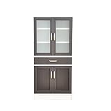 ブラウン/ホワイト／CAFETIRA カフェティラ 幅60 キッチン収納 キッチン 収納 食器棚 ツートーン ミストガラス カップボード スタイリッシュ ベーシック シンプル ミドルタイプ