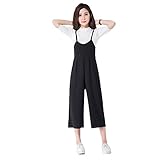[RSWHYY] レディース サロペット オールインワン オーバーオール サスペンダー カジュアル 春秋 ワイドパンツ 無地 つなぎ服 ゆったり 九分丈 ファッション 通勤 通学 ブラック L