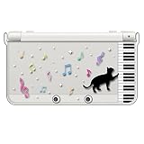 sslink New ニンテンドー 3DS 対応 クリア ハード カバー ピアノと猫（ブラック） ネコ 音符 ミュージック キラキラ