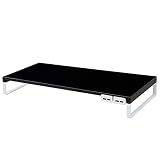 リヒトラブ パソコン台 モニター台 USB 机上台 黒 幅59×奥行25.4×高さ8cm USB3.0ハブ付 耐荷重15kg A7334-24