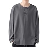 [Cailin Kailun] メンズ 長袖Tシャツ 綿100% 伸縮性 通気性 ゆったり 無地 丸首 オシャレ スポーツウェア 春秋冬 鉄灰色 2XL