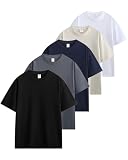 [SHOREKEEPER] 6.8OZ tシャツ メンズ 半袖 綿100% 5枚組 プレミアム インナーシャツ ゆったり ティーシャツ 丸首 無地 抗菌防臭 肌着 オールシーズン 複数色選び 男女兼用 (JP, アルファベット, XL, ビジネス5色(ブラック × ホワイト × ネイビー × ダークグレー × ペールグレー))