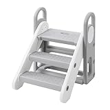 Thinkmax 踏み台 子供 折りたたみ 2段 3段 可変式 ハンドル付き トイレトレーニング 幼児用踏み台 ステップ台 登り台 洗面所 手洗い キッズステップ プレゼント グレー