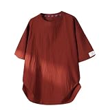 [FJLTDCP] 夏服 メンズ T シャツ 半袖 コットンリネン風 通気性 ゆったりルーズシルエット 大きいサイズ 無地 速乾性 柔らかく軽い カジュアルトップス red-M
