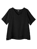 Angeliebe エンジェリーベ マタニティ 授乳口付き レイヤード シフォン Vネック トップス 妊婦服 産前 産後 半袖 M ～ L ブラック 21381 21381402