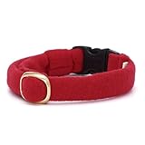 ぽぽねこ ウルトラストレッチ猫首輪 無地 セイフティーバックル・鈴付き・ハゲにくい・日本製 (レッド, M)