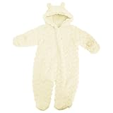 ベビー・赤ちゃん用 ガールズ ふかふかハートデザイン 耳つきフード ボディースーツ 長袖ロンパース カバーオール オールインワン つなぎ 冬 女の子 (9-12ヶ月) (クリーム)