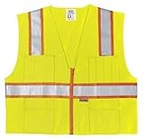 MCR Safety SURVLX2 Class 2 Polyester Safety Vest with 3M Scotchlite 3-Inch Orange and 2-Inch Silver 