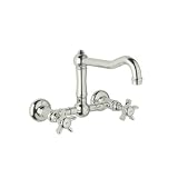 Rohl A1456XMPN-2 Country Kitchen Wall Mounted Bridge Faucet with Cross Handle and Column Spout, Poli