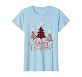 レディース ヒョウ柄プレイド クリスマスツリー メリークリスマス Tシャツ