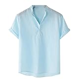 [Zon Smaids] [ ゾン スマイズ ] リネン 半袖 夏 麻 t T シャツ トップス 無地 襟 なし ドロップ ショルダー カットソーメンズ (ブルー, 4XL)