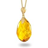 [Amber by Mazukna] 琥珀 ネックレス ペンダント ドロップ型ファセットカット コニャックアンバー ＜専用ジュエリーボックス付き＞ Silver925 ゴールドプレーティングチェーン 約45cm レディース 軽量 上品なジュエリー ギフト 品質保証書付属