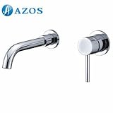 AZOS 洗面器の蛇口 2 孔 黄銅製 銀色 壁付 冷熱混合水栓 浴室・トイレ用金具 MPEK003