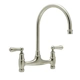 Rohl U.4791L-STN-2 Perrin & Rowe Bridge Kitchen Faucet in Satin Nickel with High ^C^ Spout & Metal A