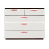 Alpha Takaba Co.,Ltd. カラフルチェストシリーズ リリーブラウン 120cm幅4段 取っ手レッド