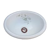 〔INK-0403173H〕　オン・オーバーカウンター両用タイプ　オーバル　ボタニカル柄　陶器製　洗面ボウル　【サイズ：W340*D270*H160】