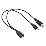 Cablecc ブラック メス Type-C USB-C から標準 USB2.0 Type-B およびマイクロ USB オス スプリッター延長充電 32AWG ケーブル