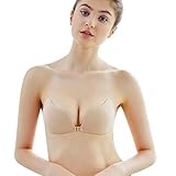 盛れる ヌードブラ 水着用 ドレス用ブラジャー シリコンブラ ニプレス 詐欺胸 バストアップ ストラップレスブラジャー パッド ホック付き(羽根型 ベージュ カップA)