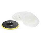 KKmoon 「5点セット」 ポリッシャー用 ウールバフセット 4個ウールバフ+1個接着パッド 7" 180mm カーポリシング用バフ ワックスバフキット 洗車 垢取り 傷磨き 塗装 研磨