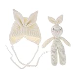 うさぎ＆ニット帽セット 新生児＆３-４か月〈Lollypops!!!オリジナル〉≪ 新生児 フォト ニューボーン フォト Newborn スタジオ 撮影 小物 衣装 ≫(ホワイト,3-4カ月) [並行