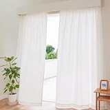 カーテン研究所≪遮熱・遮像リネン混レース ホワイト≫ 幅100cm x丈83cm 2枚組 節電対策 夜でも外から見えにくい 麻素材 プライバシー対策 UVカット 断熱効果 保温効果 洗える 洗濯機対応 省エネ アジャスターフック付き ベーシック シンプル