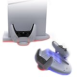 新型 PS5 Slim用スタンド 縦置き【新登場-ごく薄い】 PS5コントローラー充電スタンドTomistan 2台同時充電 過充電防止 PS5 Slim 冷却ファン付き クーリング機能付き 3段風速調整 多機能ステーション ディスク/デジタル 兼用