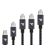 Rampow Micro USB ケーブル【0.2M+1M+2M*2+3M/五本組/黒】 2.4A急速充電ケーブル 高速データ転送 7000