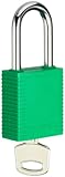 Brady Plastic Lockout/Tagout Padlock, Keyed Alike, 1-3/4 Body Length, 1-1/2 Shackle Clearance, Green