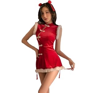 Baioretto セクシー サンタ コスプレ 中華風 チャイナドレス バックレス 衣装セット クリスマス 女性用 フリーサイズ