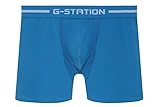 [ジーステーション] ボクサーパンツ ロング L ブルー 綿コーマ ストレッチコットン ローライズ ロングボクサーパンツ メンズ 男性下着 タグレス