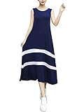 ［ニーマンバイ］ レディース ノースリーブ ワンピース ロング 長め 丈 大きい オオキイ l サイズ 春夏 夏 大人 用 カジュアル オシャレ キレイメ カワイイ アウトドア 2本 ボーダー a ラ