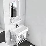 Kitakawa JP 洗面ボール おしゃれ 洗面ボウル 壁掛け 手洗い水栓・ボウル 「壁付けタイプ」 小型 洗面鉢 手洗い器 手洗いボウル 手洗台 壁付け型 浴室洗面台 手洗いボウル バルコニー トイレ キッチン 陶器製 手洗器 (ミラー付き, C)